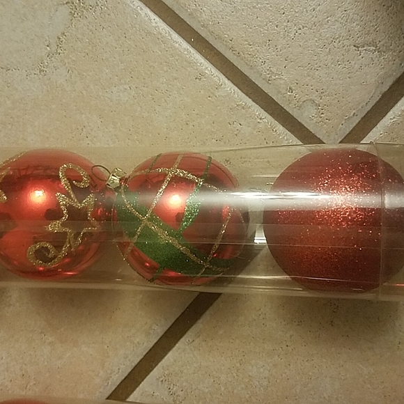Christmas Tree Shops 2 tube bundle of shatterproof red Christmas ornamen… - Picture 2 of 5